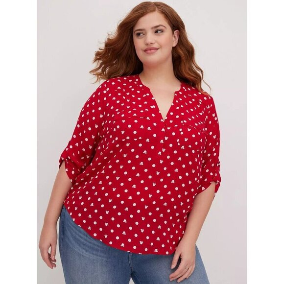 Torrid X Disney Red Harper Minnie Mouse Dot Long Sleeve Georgette Blouse 6 - Picture 1 of 8